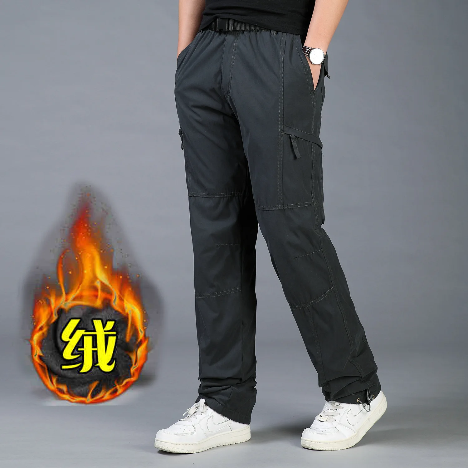 

Bib Overall Men's Loose-Fit Plus-sized Cotton-padded Trousers Thick Warm plus Velvet Technical Pants for Men Polar Fleece Winter