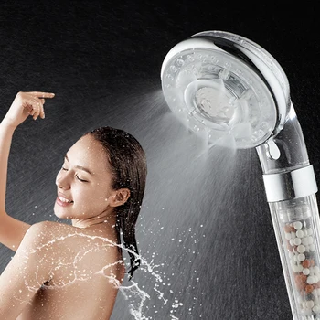 

Hand Hold LED Light Anion Filter Ball Shower Head Water Saving Rain Sprayer Temperature Control High Pressure Bathroom Sprinkler
