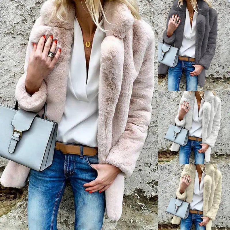 Women Winter Sweater Long Sleeves Turn-down Collar Downy Autumn Overcoat Cardigan C55