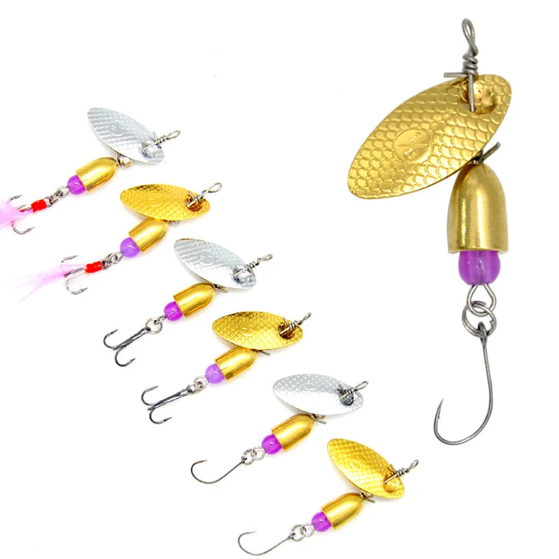 6Pcs/Lot Compound Bait Spinner Fishing Lure Rotation Spoons Metal Artificial Lures 3g/5g Single Treble Feather Hooks | Спорт и