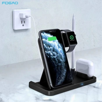 

10W Qi Fast Wireless Charger Stand For iPhone 11 XR X 8 Apple Watch 4 in 1 Foldable Charging Dock Station for Airpods Pro iWatch