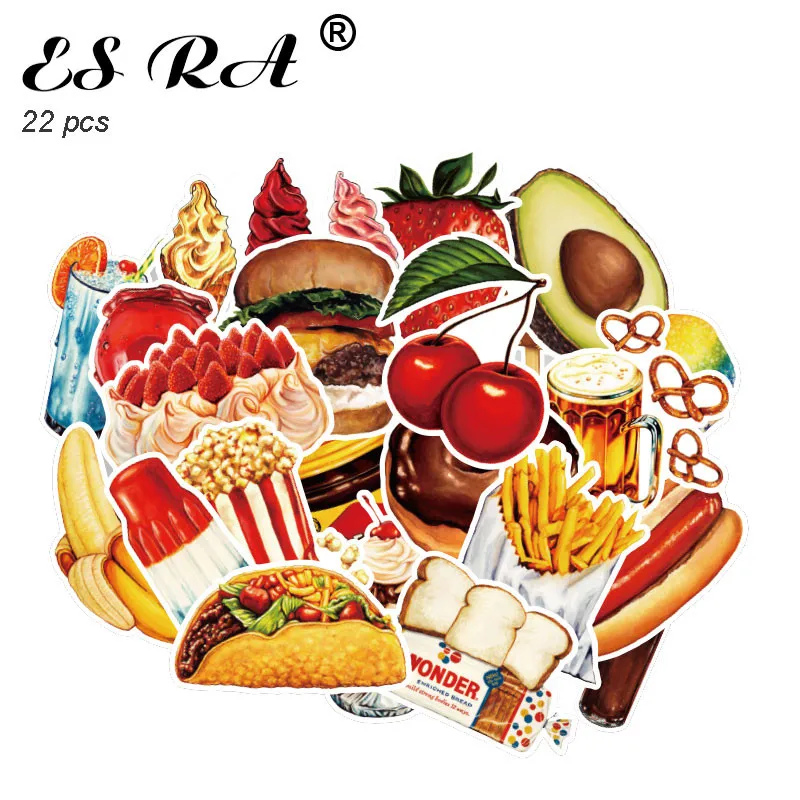 

22 Pcs/Set Icecream Chips Fruits Collection Pegatinas Waterproof PVC Stickers Sets Funny Skateboard Menu Sticker Decorate