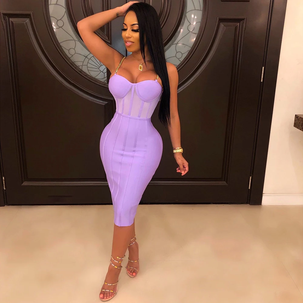 WillBeNice, сексуальное платье, женская одежда, зимнее Бандажное платье миди Для женщин фиолетовый красный Бандажное платье с длинным рукавом облегающее Клубное платье вечерние платья - Цвет: Neon Purple