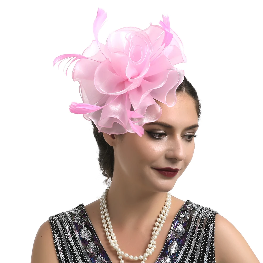 HIRIGIN женский перьевой цветок головной убор заколка для волос шпилька Свадебный церковный вечерние цветы новейшая органза шляпа Головной убор