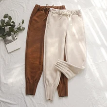Женские замшевые брюки осень зима эластичные штаны с высокой талией и карманами повседневные брюки размера плюс кашемировые женские брюки с морковкой
