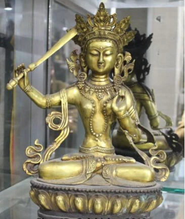 

RHS0154 15 "Тибет, буддизм, бронзовая позолоченная статуя Будды Wenshu Manjushri Goddess