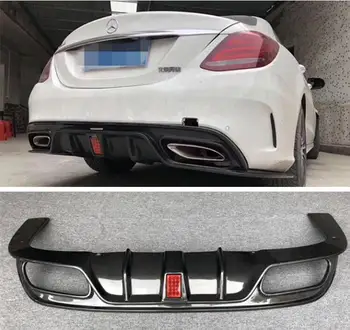 

High Quality Carbon fiber Rear Bumper Lip Spoiler Diffuser Cover For Mercedes-Benz W205 C200 C300 C63 AMG 2015-2018 (With Lamp)