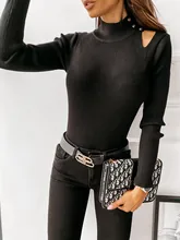 Best Offers 2020 Fashion Women Sexy Tops Autumn Long Sleeve Solid  Button Turtleneck Undershirt Tops For Women Knitted Casual T-shirt