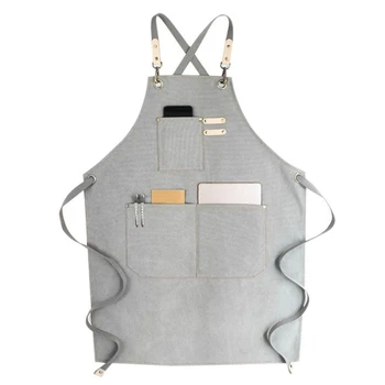 

Light Gray Barber Canvas Cook Apron Barista Bartender Chef Hairdressing Apron Catering Uniform Work Wear Anti-Dirty Overalls