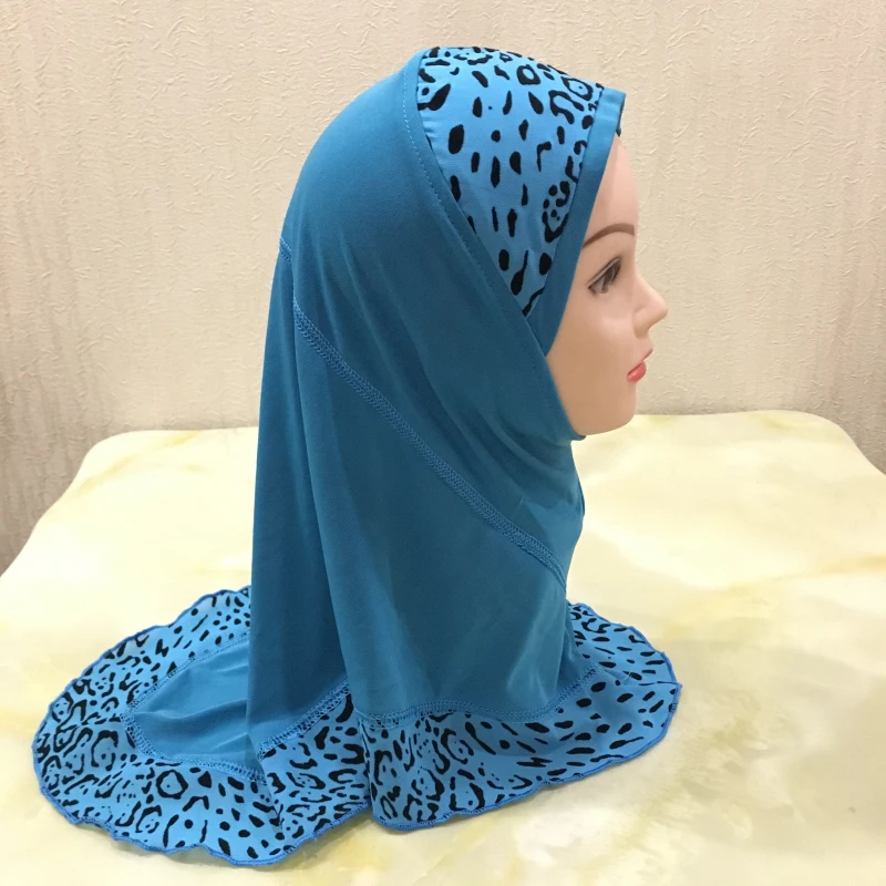 H1406 beautiful two parts combined small girl hijab islamic leopard print scarf hijab hats