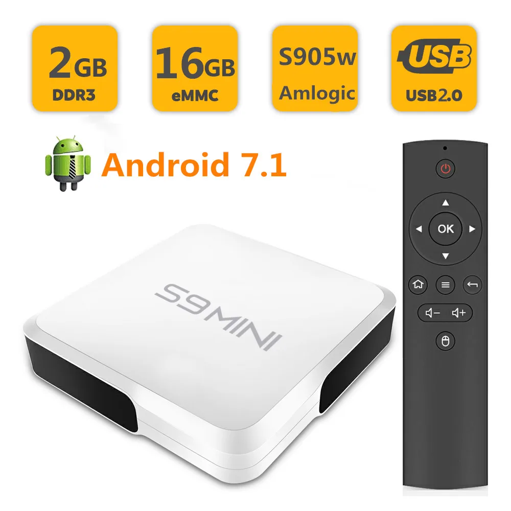 

S9 Mini TV Box Ultra-HD Android 7.1 S905W Quad-Core Streaming Media Player 4K 2.4GHz WiFi