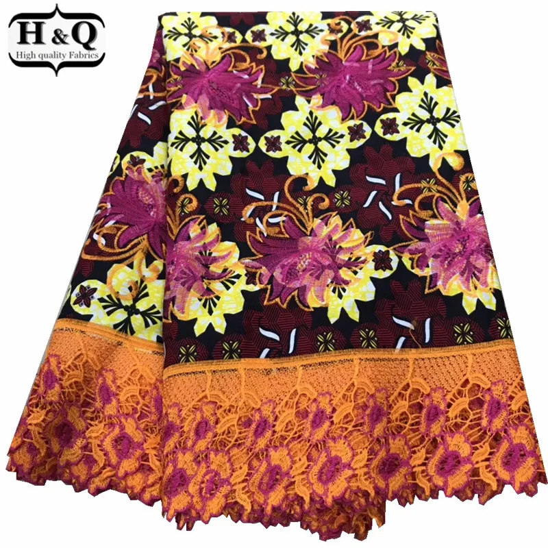 

Stunning African Print Wax Lace Fabric 6 Yards Ankara Embroidered Fabric Batik With Lace 100% Cotton High Quality For Long Dress