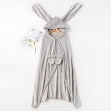 Зима, милое серое одеяло с капюшоном и длинными ушками кролика, Фланелевое теплое утолщенное нижнее белье с рисунком из мультфильма, халат размера плюс