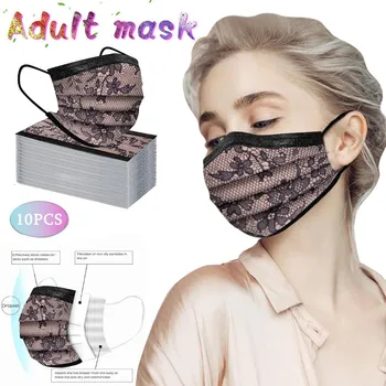 

10pc Adult Lace Face Mask Disposable Protection FaceMasks Three Layer Breathable Face Masks Elastic Ear hook Mascarilla маска