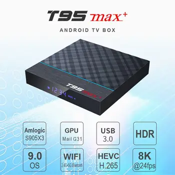 

T95 Max Plus Smart TV Box 4GB RAM 64GB ROM Amlogic S905X35G WIFI bluetooth Android 9.0 4K 8K Set Top Box Media Play