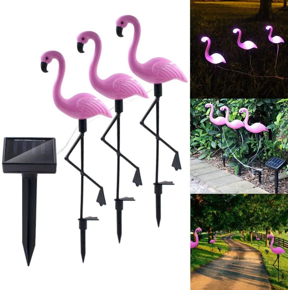 3pcs/ Set Solar Flamingo Lawn Lamp Outdoor Waterproof Garden Light Decorative Pathway Stake Lights For Yard Walkway Patio Decor solar lamps