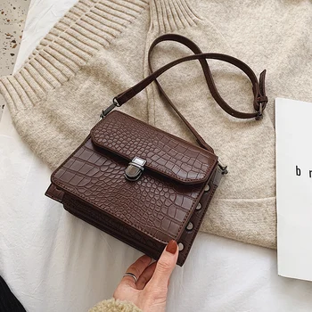 

Stone pattern Square Crossbody bag 2019 Fashion New High Quality PU Leather Women's Designer Handbag Lock Shoulder Messenger Bag