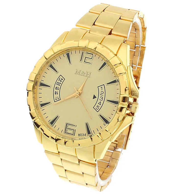 Мужские часы лучший бренд класса люкс Новые Спортивные кварцевые наручные часы из нержавеющей стали золотой браслет большой циферблат наручные часы, горячая Распродажа