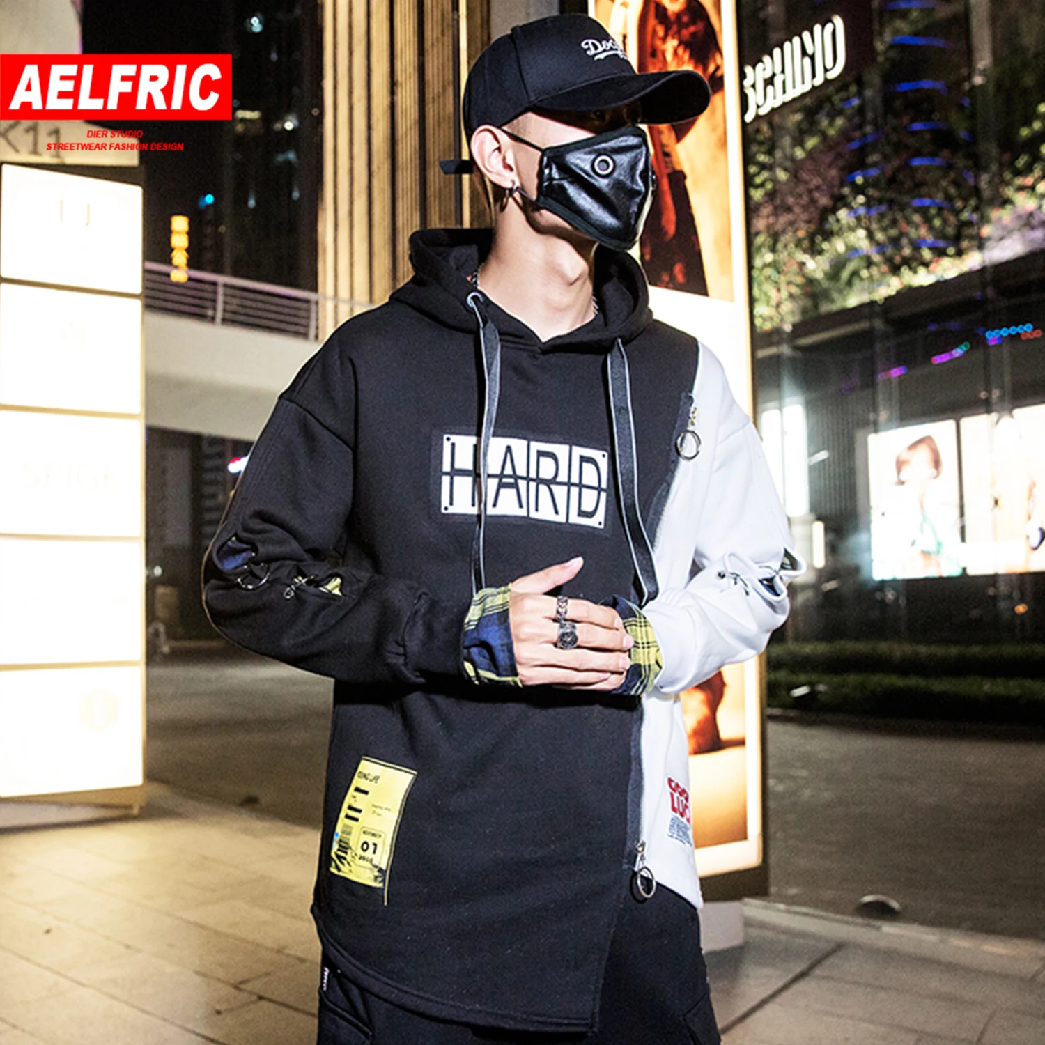 AELFRIC цветные часы с буквенным принтом толстовки мужские осенние Harajuku хип хоп пуловеры повседневные хлопковые толстовки с капюшоном уличная одежда