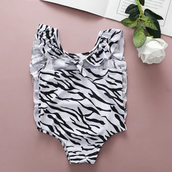 

Toddler Pretty Girls Summer Sleeveless Ruffle Swimwear Zebra Print One-piece Outdoor Beach Bathing Suit Beach Wear