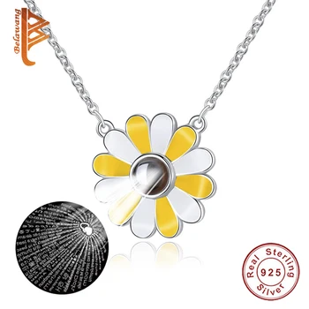 

Authentic 925 Sterling Silver Daisy Flower Necklace for Women Wedding Love Memory 100 Language I Love You Necklace Jewelry Gift