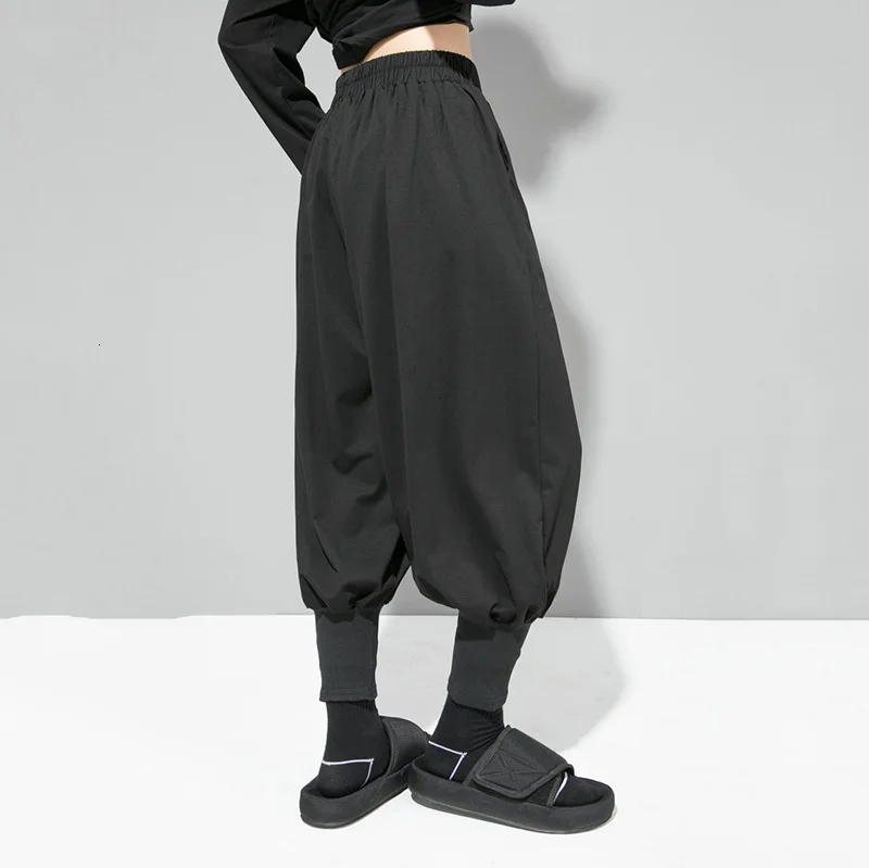 [DEAT] длинные штаны-шаровары с высокой эластичной резинкой на талии, на молнии, с разрезом, новые свободные брюки, женские модные весенне-осенние 1D728