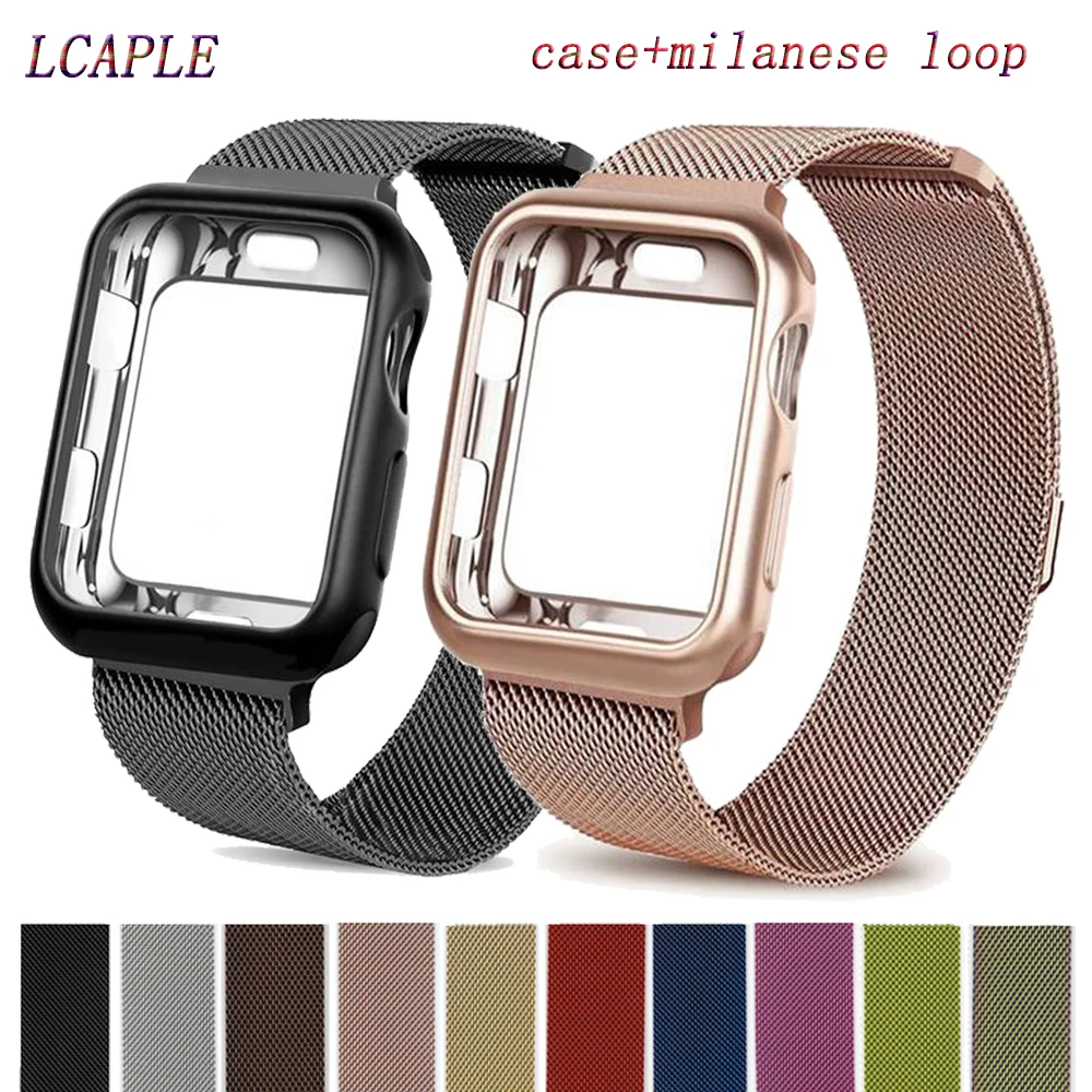 Чехол+ ремешок для Apple Watch 5 4 band 44 мм iWatch band 42 мм Миланская петля Apple watch 5 4 3 2 correa 38 мм 40 мм pulseira watchabnd