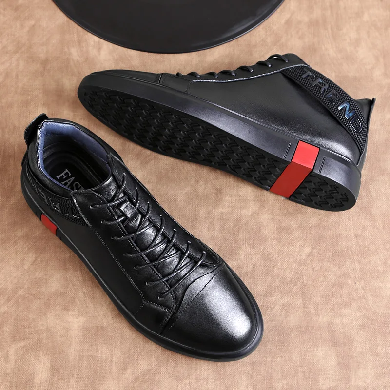 Men Fashion Handmade Casual Shoes Big Size 37-46 Sneakers for Men Outdoor High Top Leather Lace Up Footwear Men's Flat Shoes