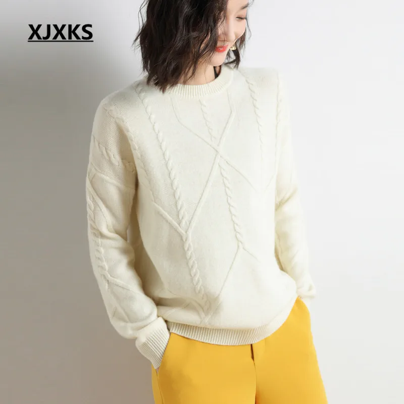 XJXKS winter new thickening wool knit sweater women pullover loose large size comfortable casual women sweater