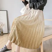 Осенне-зимняя бархатная юбка золотого цвета с градиентом, Женская длинная Плиссированная юбка с высокой талией, универсальные ретро юбки для женщин