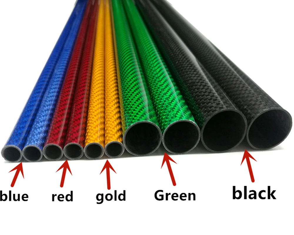 2PCS length 500 mm color true carbon fiber tube high composite hardness material 3K smooth surface blue, red, green gold.