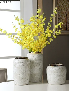 

Ceramic Vase Clay Pot Desk Decoration Floral Flower Arrangement Tracing Gold Matte Handmade Porcelain Vases Vintage Home Decor
