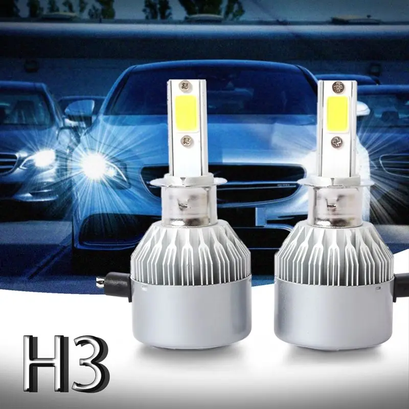 

New 2pcs C6 LED Car Headlight Kit COB H3 36W 7600LM White Light Bulbs