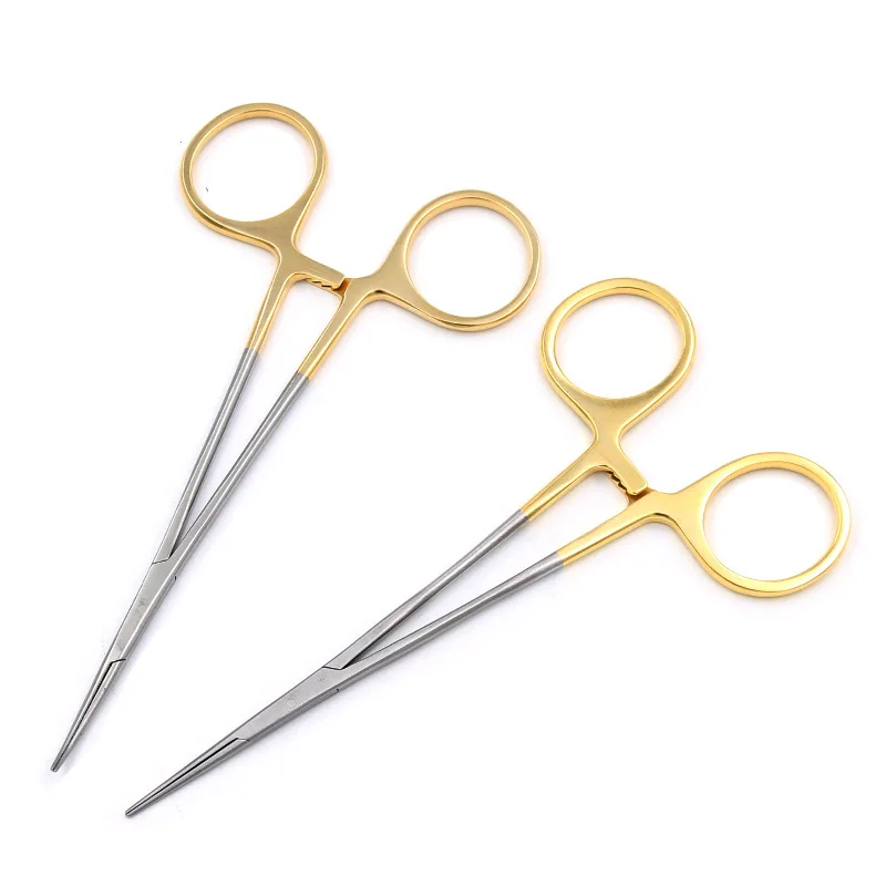tiangong gold handle double eyelid scissors elbow beauty plastic stainless steel ophthalmic equipment surgery tool scissors Gold handle stainless steel micro hemostatic forceps plastic double eyelid tool straight elbow medical vascular forceps hair rem