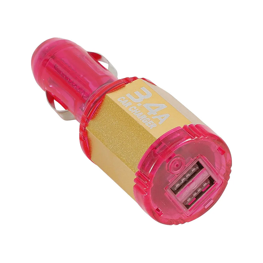 Универсальный автомобильный адаптер зарядного устройства с двумя usb-портами 3,4 А, контроль звука, светящийся, более удобный, подходит для путешествий, прозрачный