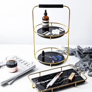 

Nordic light much wind natural marble double tray cake plate shelf jewelry receive soft furnishing articles