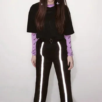 

Trendy Women Girls Chic Ladies Elastic Waist Reflective Stripe Pants Casual Jogging Slim Pants Ladies Pants