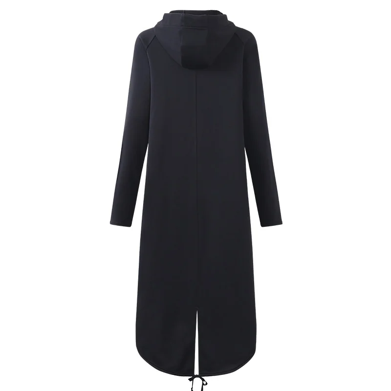 Новинка, женское флисовое пальто с капюшоном, Осень-зима, длинный рукав, с капюшоном, пальто, черный, серый цвет, длинное плотное пальто, большие размеры, CA3301