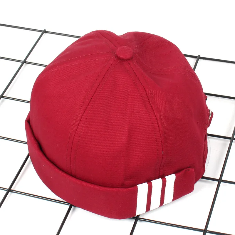 Полосатая кепка без козырьков для мужчин и женщин Landlord Street Ventilation Skull cap Sailor Байкерская Кепка хлопковая Повседневная Docker Матросская шляпа - Цвет: Red