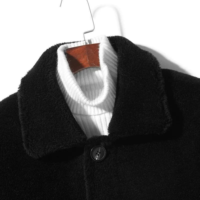 cowhide leather jacket mens Wool Cashmere Coat Mens Winter New Turn-Down Collar Long Slim Wool Fur Outerwear Single Breasted British Style Male Jackets sheepskin coat