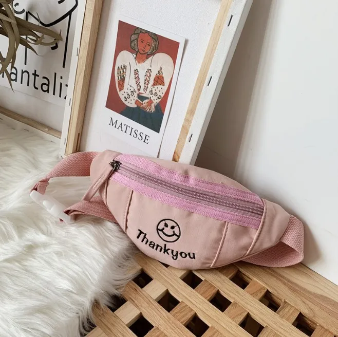 Pink Милые холщовые поясные сумки для девочек с рисунком животных, грудь, Детская сумка через плечо, однотонные Женские поясные сумки, повседневные сумки через плечо, T-22465 - Цвет: Pink