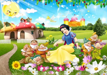 

7x5ft Snow White Princess Green Garden Mushroom Cottage Custom Wrinkle Free Photo Background Backdrop Thicker Polyester Fabric