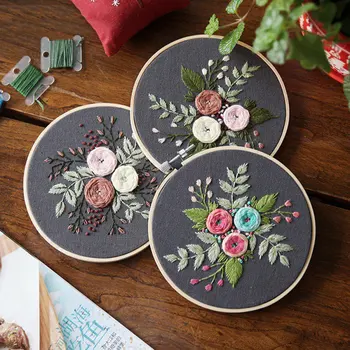 

DIY Ribbons Embroidery Flower Handwork Needlework for Beginner Cross Stitch Kits Embroidery Hoop Wall Painting Hoop