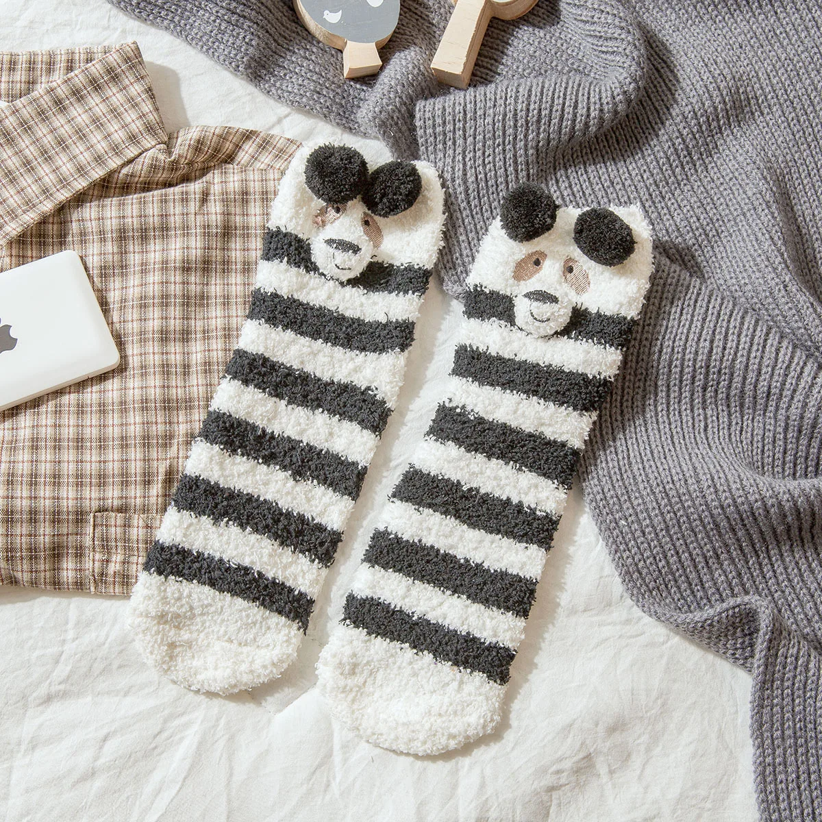 PEONFLY Kawaii/женские мягкие носки-тапочки, пушистые теплые рождественские носки, забавный мультяшный 3D Кот, собака, коралловый бархат, подарки, счастливые носки - Цвет: 5