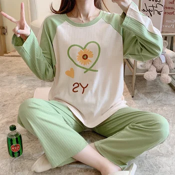 

Pajama suit women full set of elegant home service pajamas women pajamas suit cartoon printing long-sleeved home service