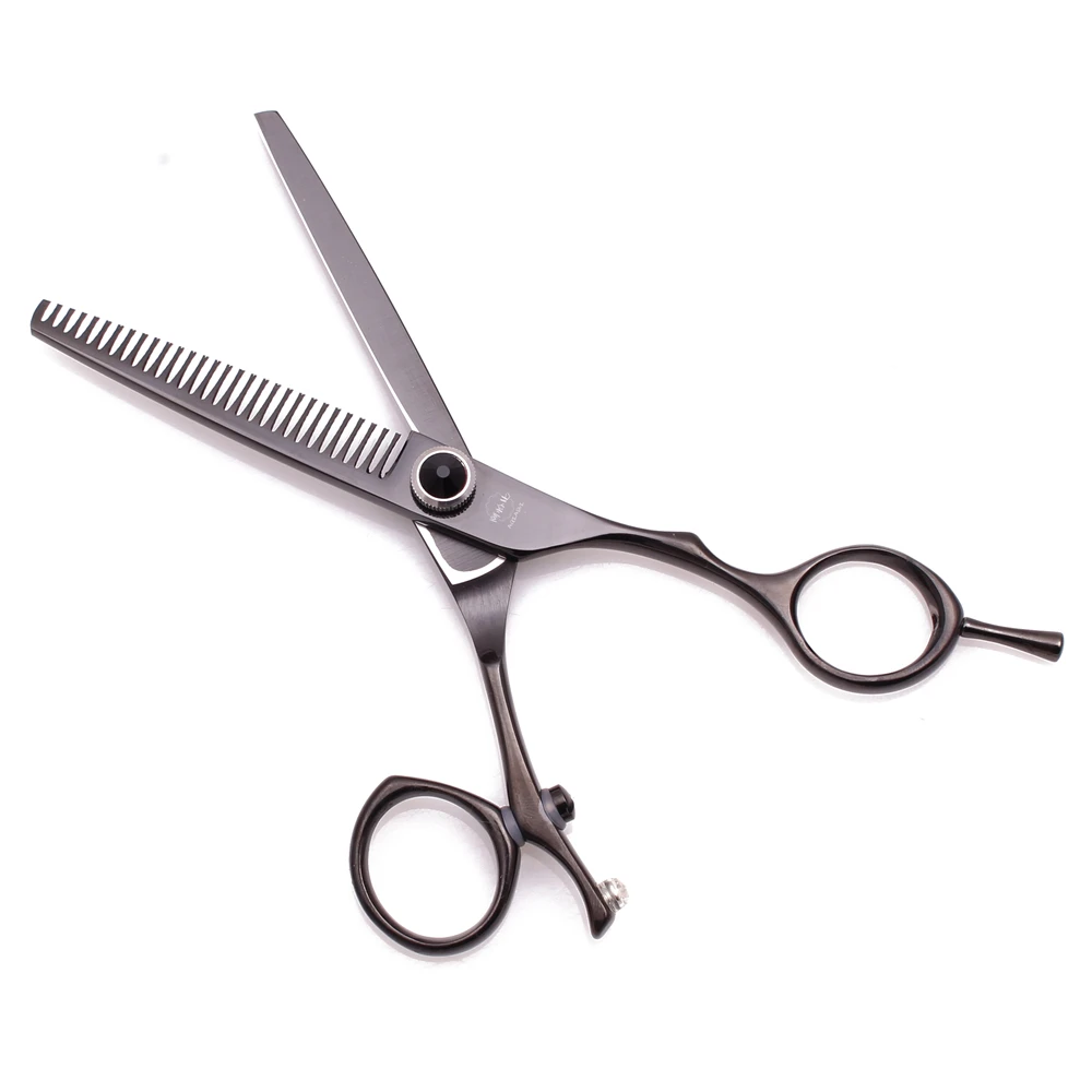 Hairdressing Scissors 5.5" 440C AQIABI Hair Cutting Scissors Barber Thinning Shears Hair Scissors Swivel Thumb Black Color A9019