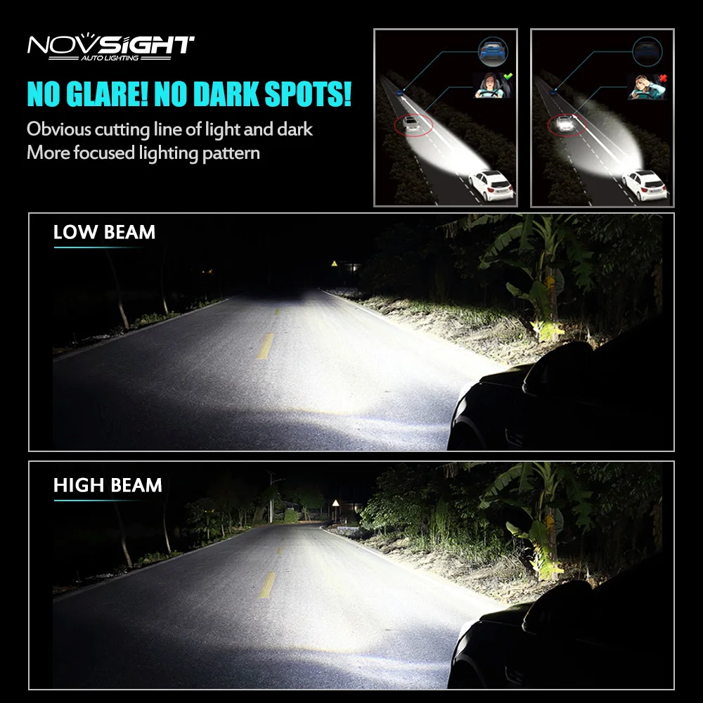 NOVSIGHT светодиодный автомобильный головной светильник 50 Вт 10000LM H4 Hi/Lo H7 H1 H3 H11 H13 9005