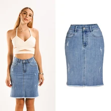 Модная женская новинка, женская джинсовая юбка с бахромой и высокой талией