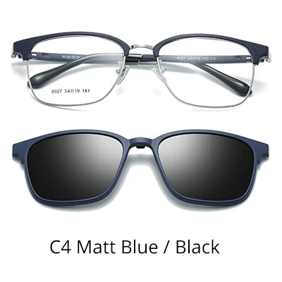 C4 Matt Blue-Black Два Oclock 2 в 1 поляризационные солнцезащитные очки с магнитным зажимом, солнцезащитные очки для мужчин, высокое качество, дизайнерские женские очки, оптическая оправа Z8027 - Цвет линз: C4 Matt Blue-Black