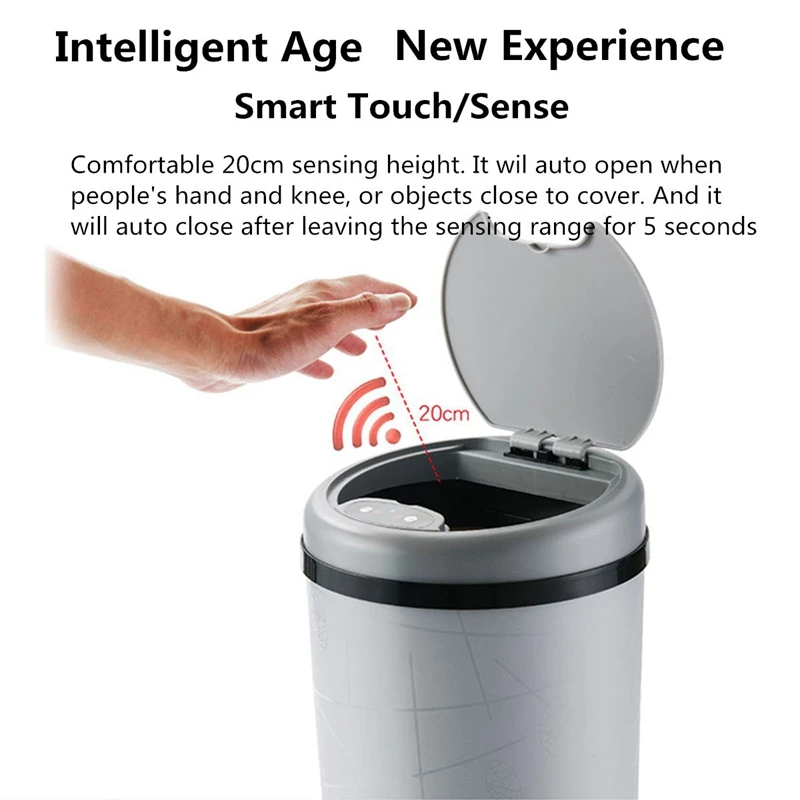 13L Automatic Sensor Dustbin Smart Sensor Trash Can Induction Waste Bin PP Plastic Eco-Friendly Dustbin Household Trash Bin